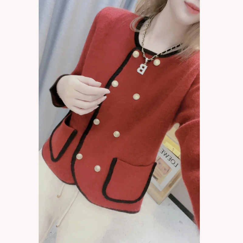 JL【小香风双排扣开衫 】2024秋季新款长袖羊毛开衫外套