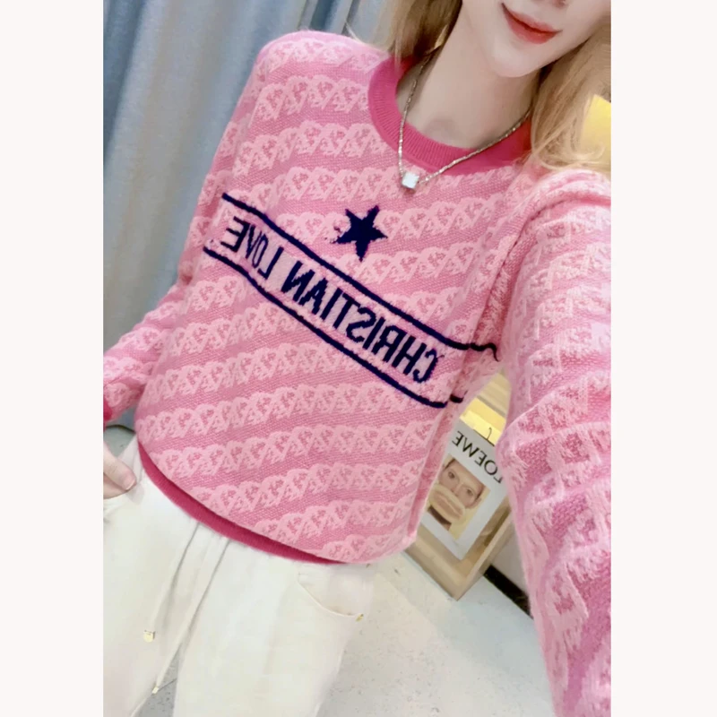 JL【 D字五角星提花】2024秋季新款圆领长袖上衣-W