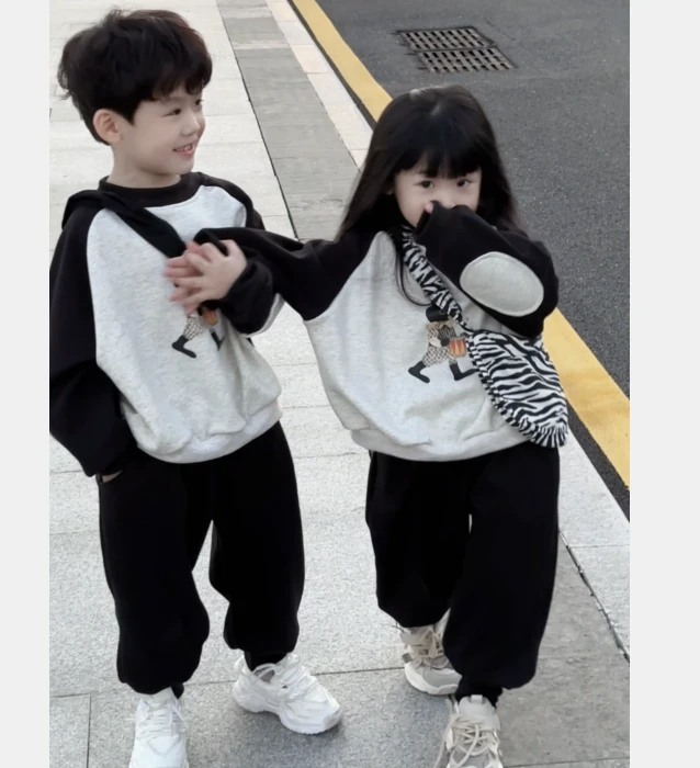 【2024新款】儿童春秋季套装插肩袖卫衣男女宝宝休闲裤两件套科学