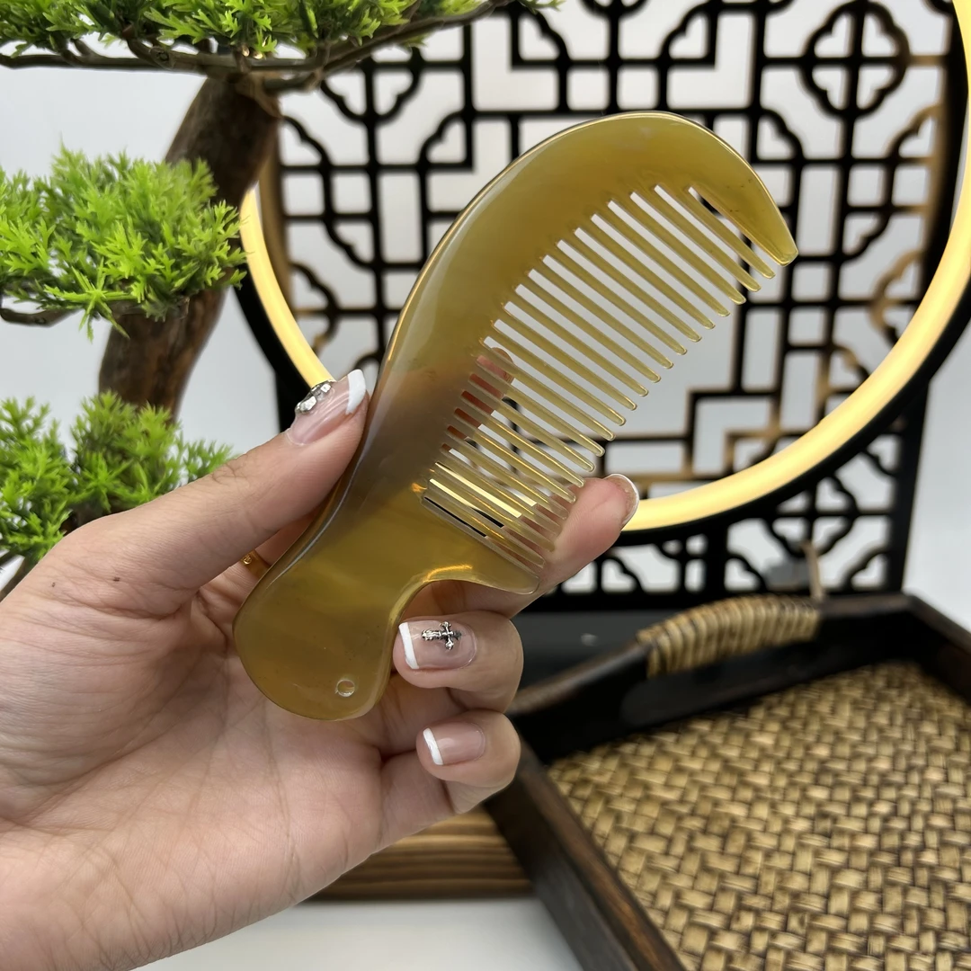 苒昱 牛角梳子密齿细齿梳护理清洁头皮洗漱梳包包梳便携款 13CM
