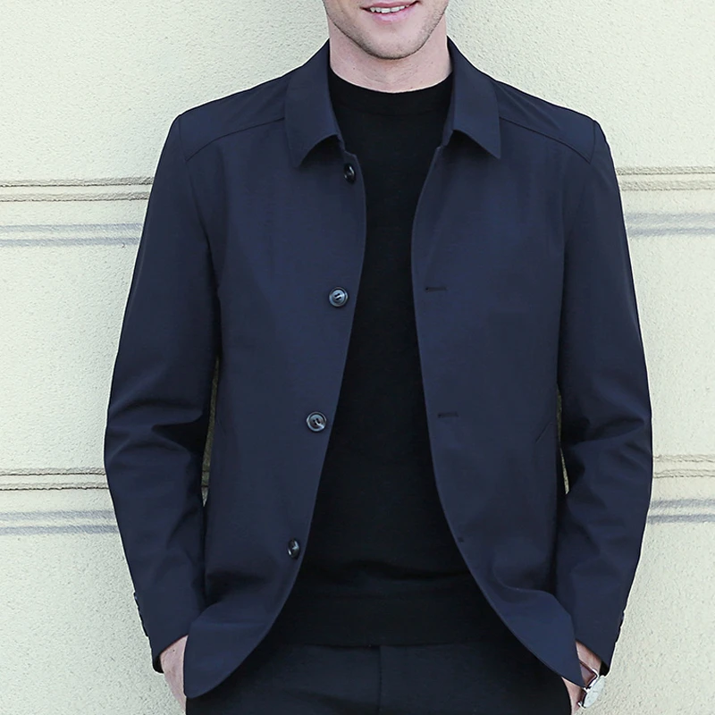 MORNYMOSS翻领夹克男士春秋中年宽松商务休闲薄款茄克外套爸爸装