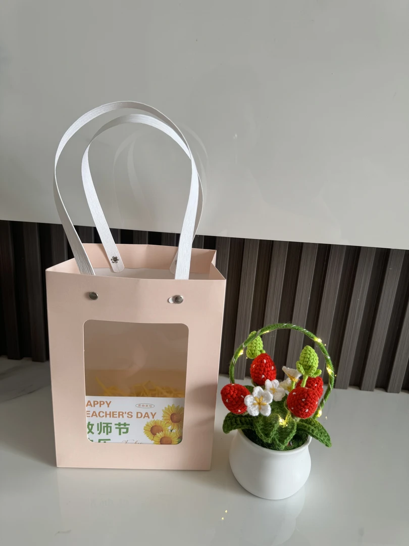 教师节礼物手工钩织小小草莓 小雏菊花篮(成品)