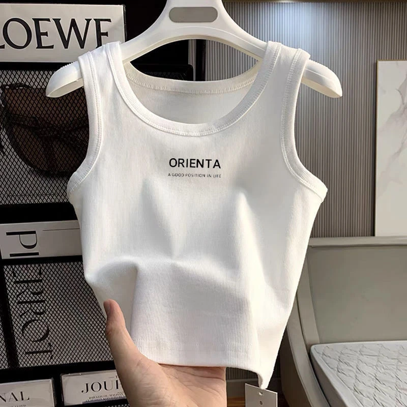 冰丝字母修身小吊带背心女春夏季2024新款百搭内搭无袖外穿上衣
