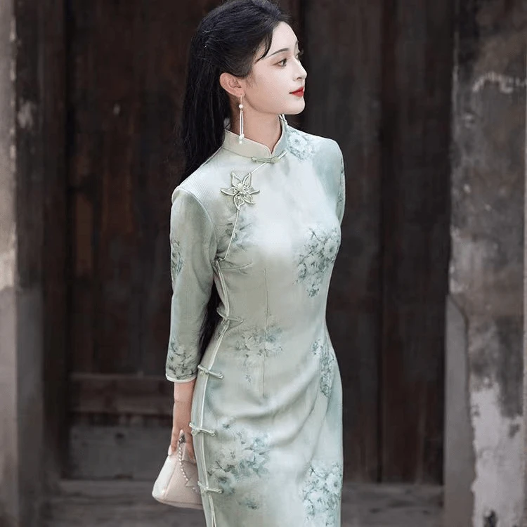 梦路 T435 秋季新款 赏秋香 裙长120 七分袖旗袍