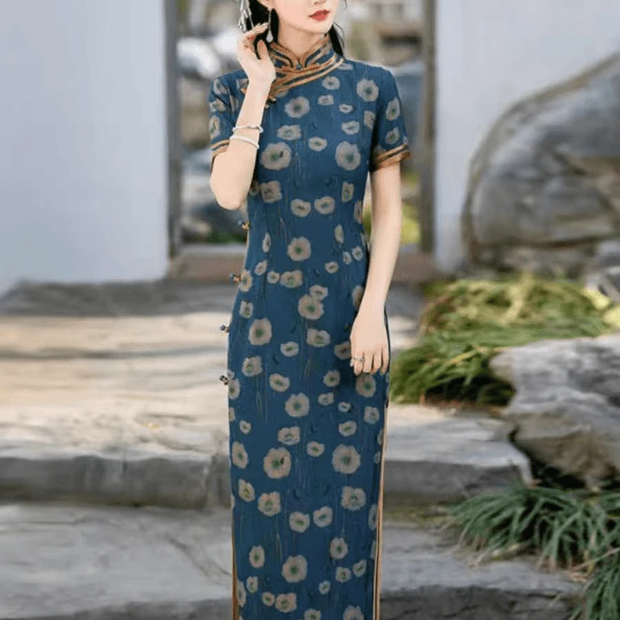 梦路 T382 夏季短袖 花颜 裙长125 旗袍
