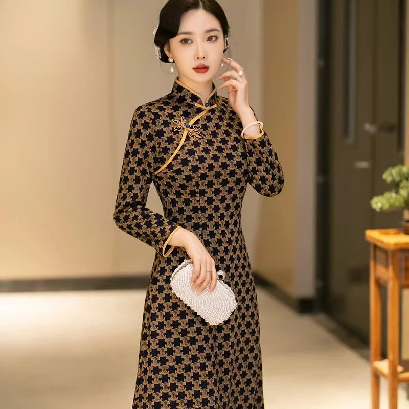 梦路 T495 冬季新款 北山美 裙长120 加绒加厚旗袍