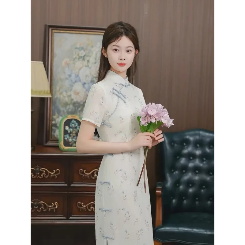 梦路 T166 夏季短袖 木兰花 裙长120 旗袍