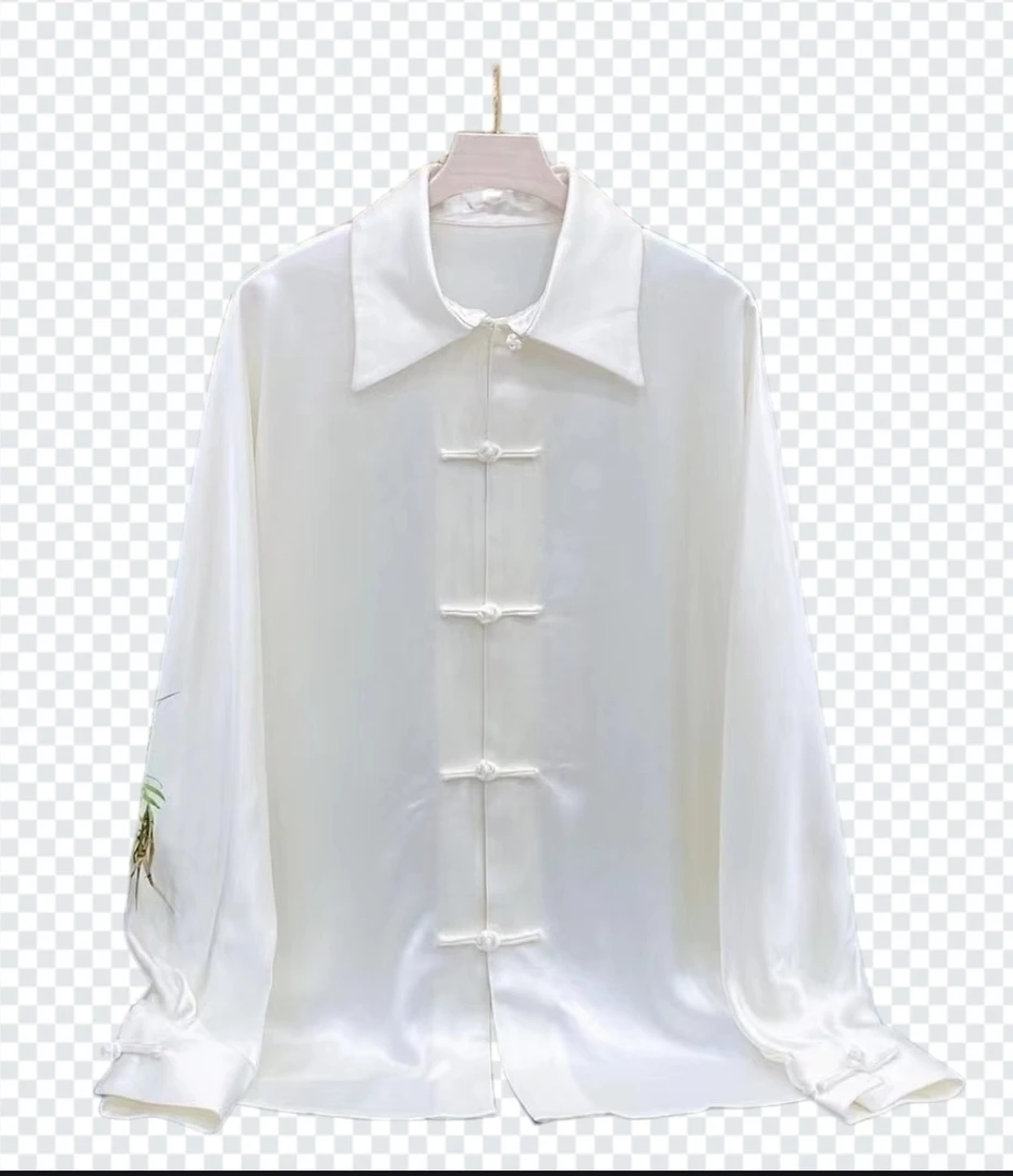 提花缎中式立领对襟茶服衬衫上衣国风*无七天