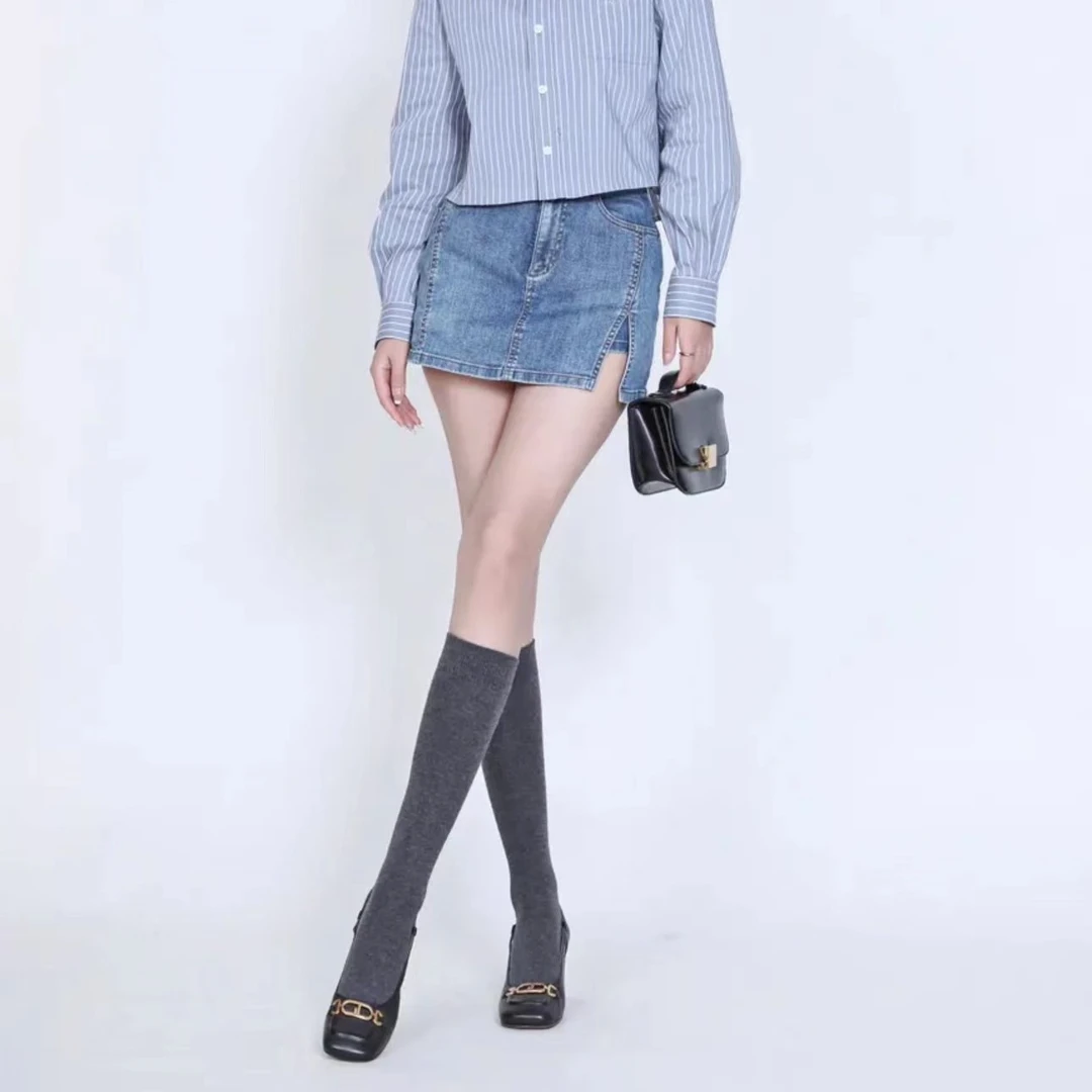 蓝色时尚条纹休闲中腰设计感短裤女款夏天1100432