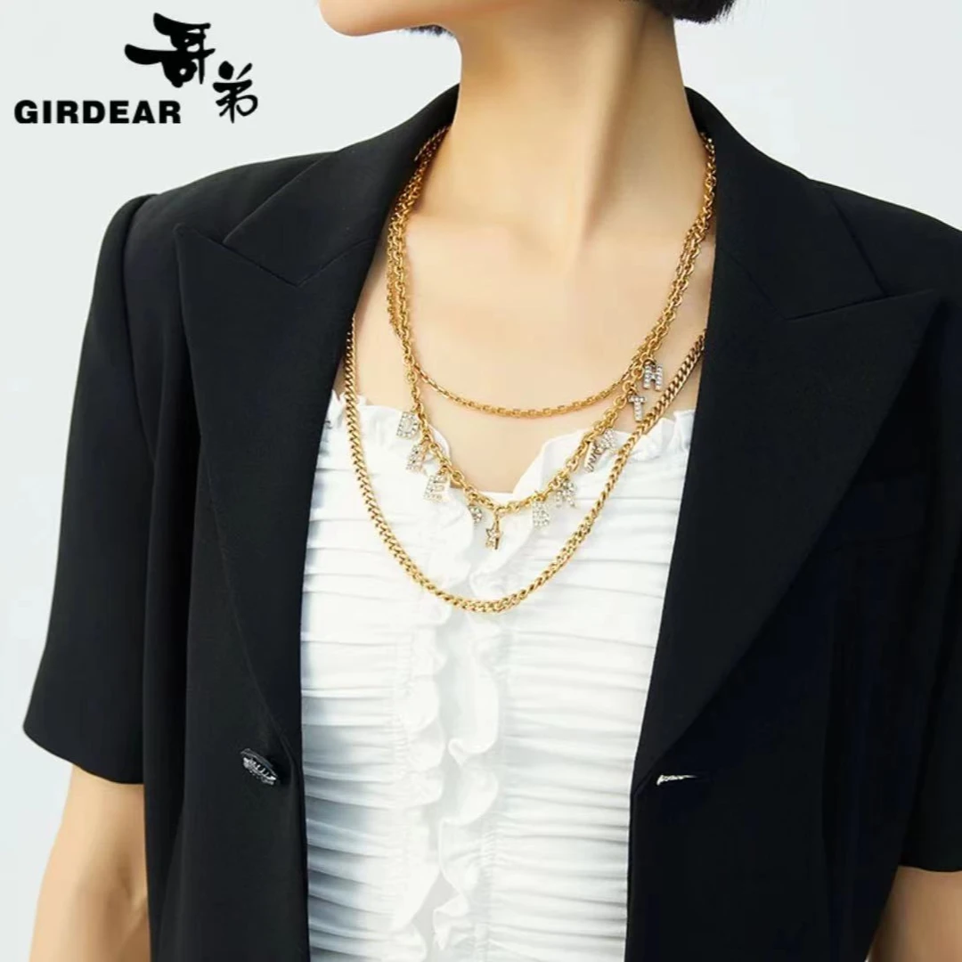 合金玻璃项链 气质轻奢小众三层链字母个性项链1900417