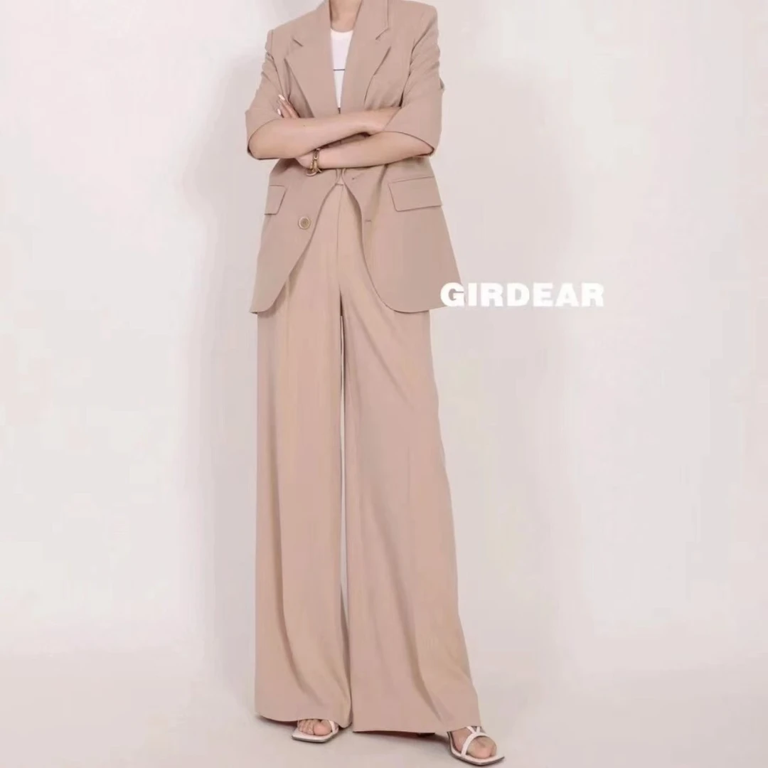 GIRDEAR/哥弟哥弟新款垂感高腰收腹时尚松紧休闲阔腿长裤1100396