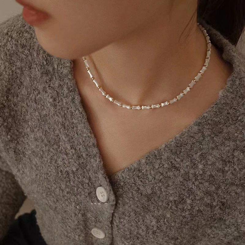 合金项链 AIER-小众设计竹节项链女贝壳锁骨链2025年新款气质