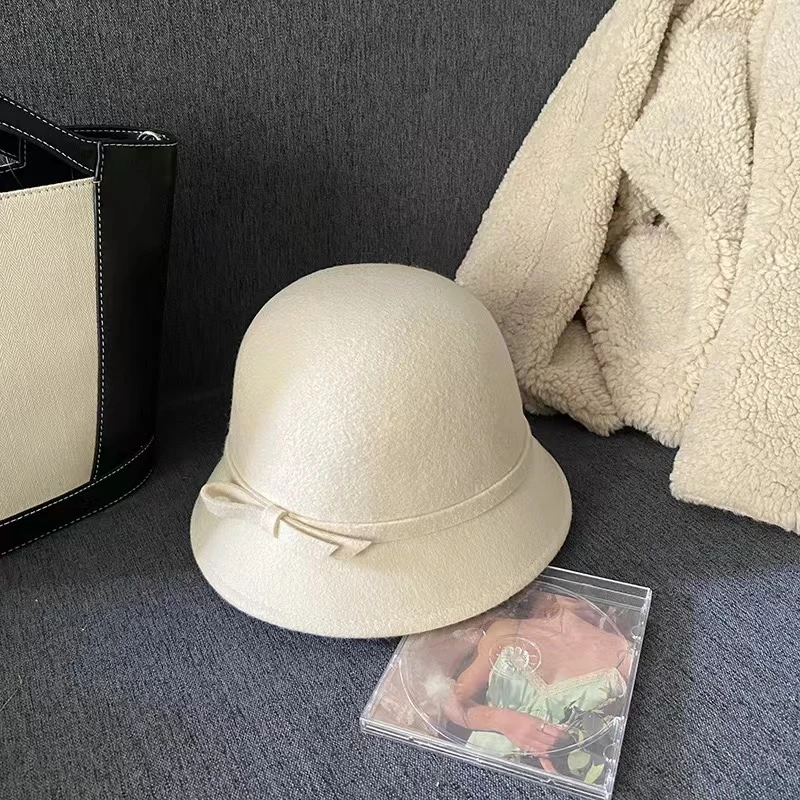 AIER-赫本风毛呢法式复古秋冬盆帽优雅帽子秋冬百搭小众纯色韩版