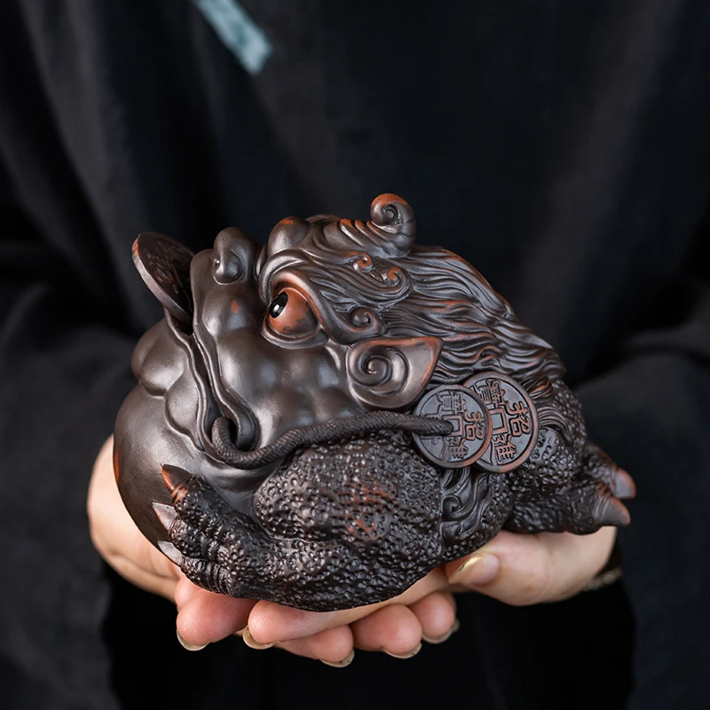 紫陶荣华富贵独角金蟾茶宠摆件