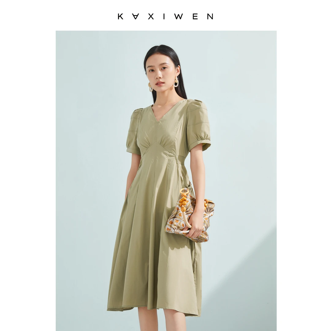 【佧茜文】气质高腰公主风时尚连衣裙夏季新款泡泡袖长裙X04BLS2626