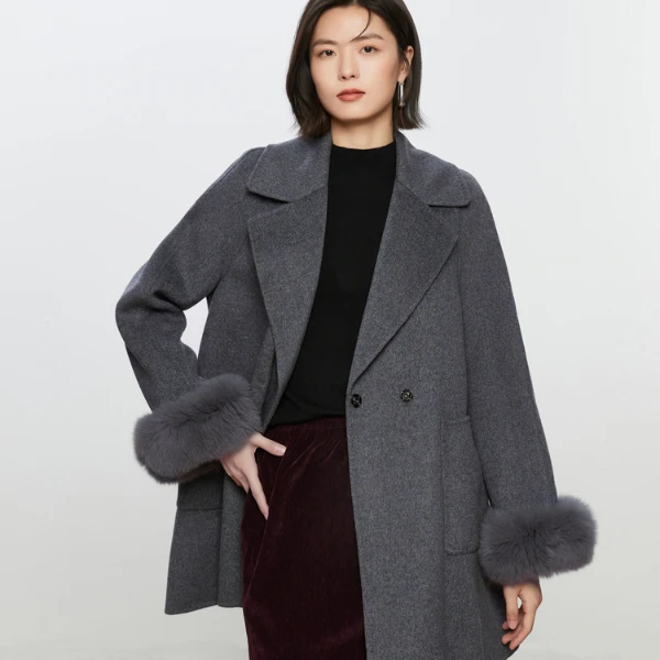 【爆款直降】时尚袖口拼接大衣贵气气质毛呢大衣女K11ADS8851