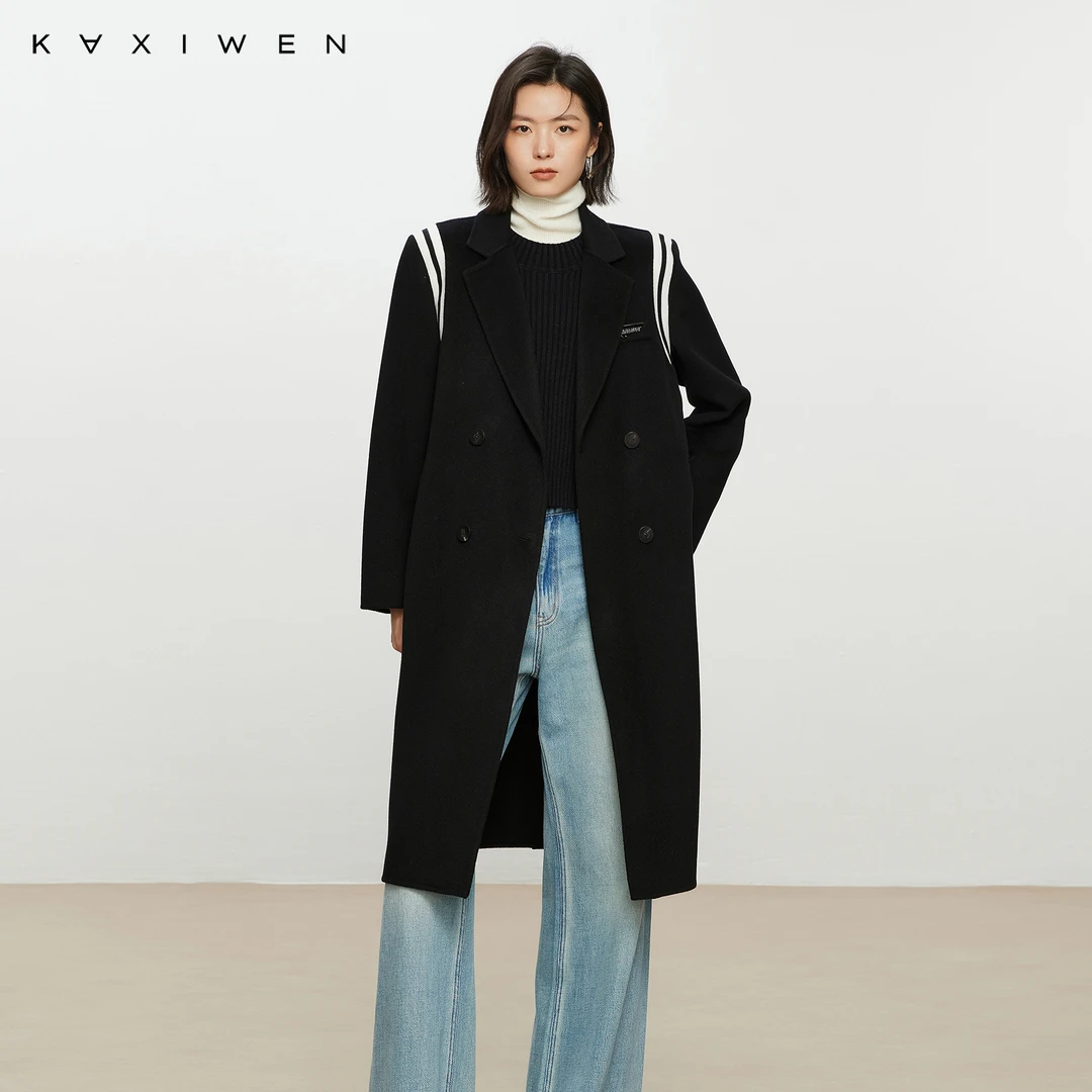 佧茜文撞色纯羊毛大衣冬季学院风高支澳毛双面呢外套X09BDS8747