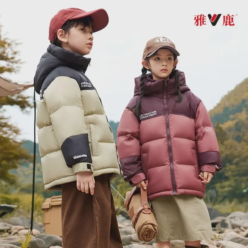 雅鹿2024新款儿童羽绒服男女中大童装加厚保暖冬装时尚外套拼色潮