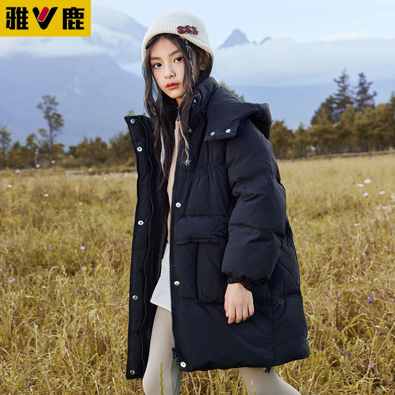 雅鹿2024新款儿童羽绒服中大女童装中长款加厚保暖洋气萌娃羽绒服