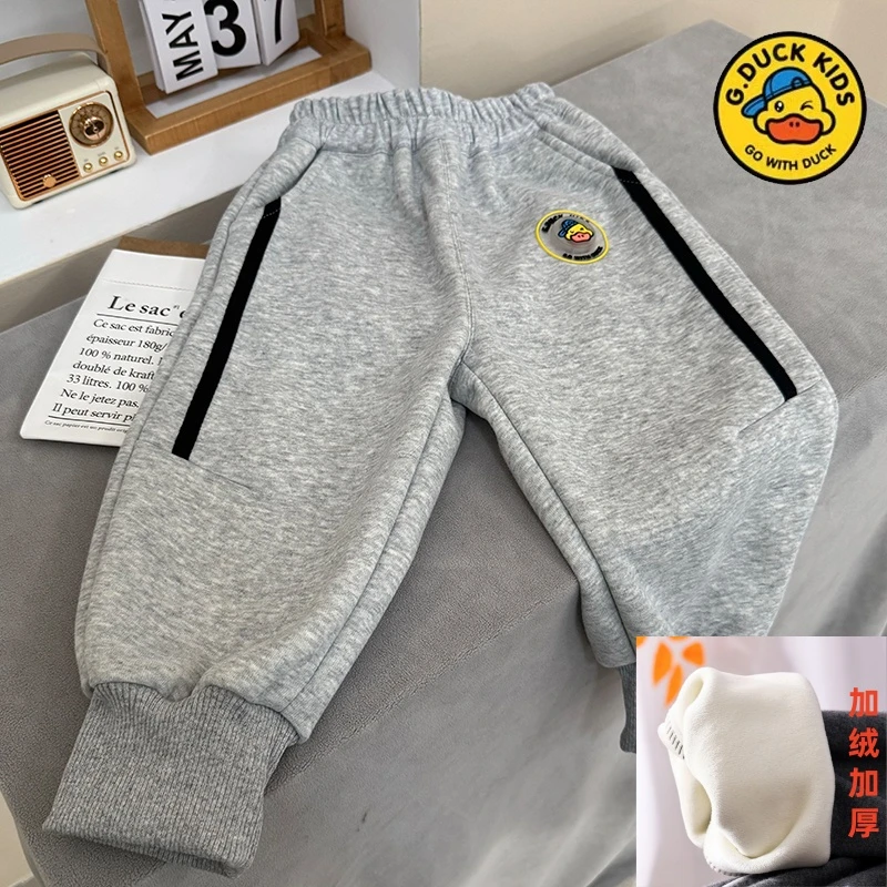 小黄鸭AA045加绒款儿童2024冬款裤子一体绒牛奶绒休闲百搭卫裤