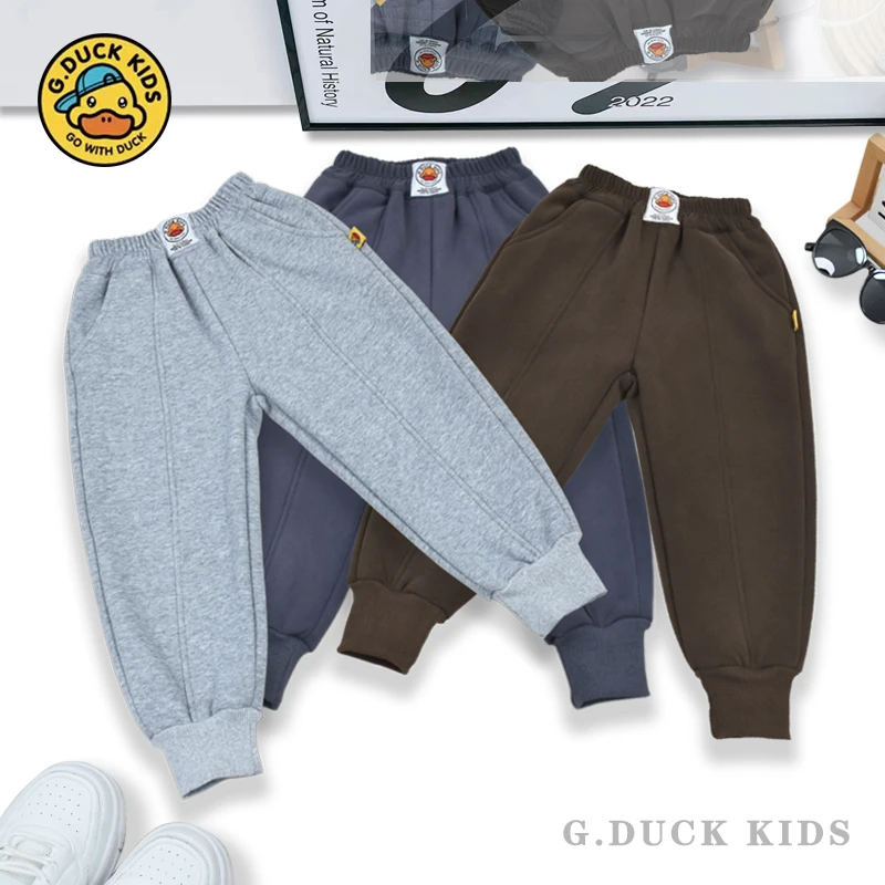 【加绒加厚】小黄鸭奥粒绒冬季保暖休闲儿童男女宝卫裤长裤子-AD012