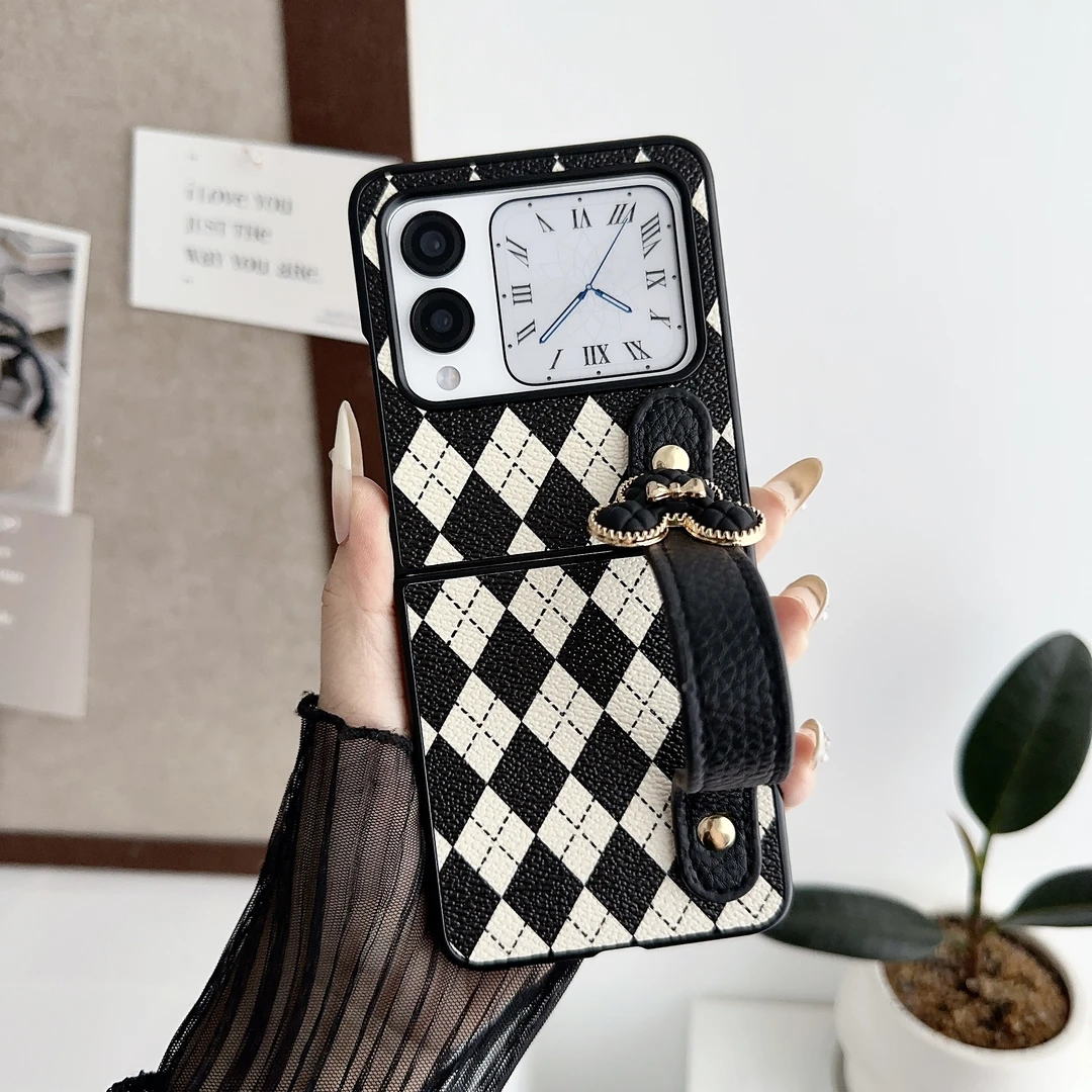 新款欧美适用华为novaflip手机壳折叠屏novaflip菱格高级感腕带女