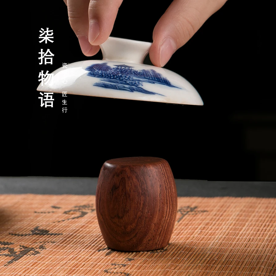 黑檀实木盖置紫砂壶盖托盖碗花梨木茶杯盖垫放壶盖托功夫茶具配件
