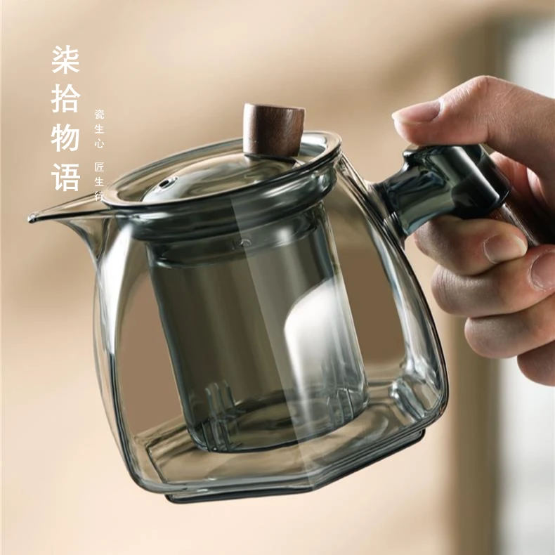 玻璃茶壶家用耐高温泡茶器茶具套装木把泡茶壶茶水分离单壶花茶壶