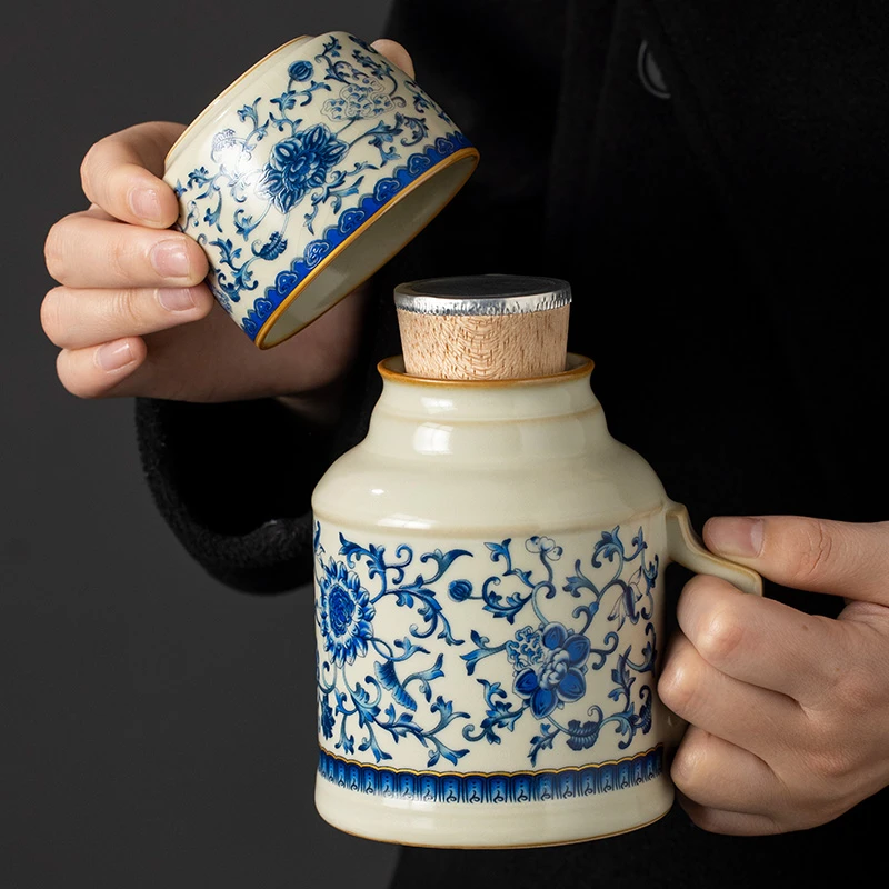 汝窑缠枝莲小暖壶户外旅行茶具便捷式套装定制一人饮露营喝茶装备