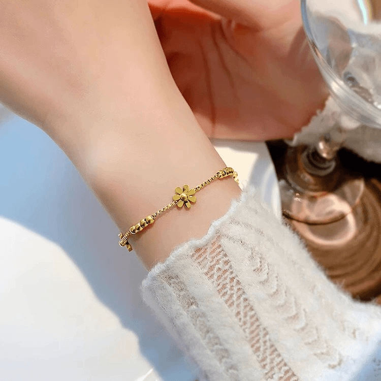 钛钢手链  甜美可爱小雏菊豆豆转运珠盒子链手链脚链女感脚环爆款