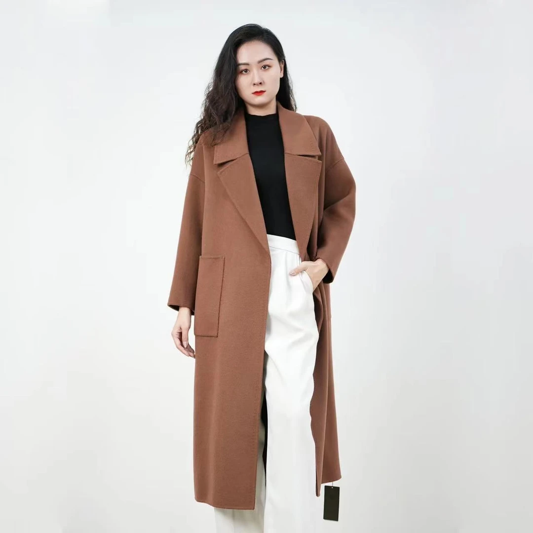 911441592双面全羊毛大衣外套女秋冬高级感气质长款宽松毛呢外套