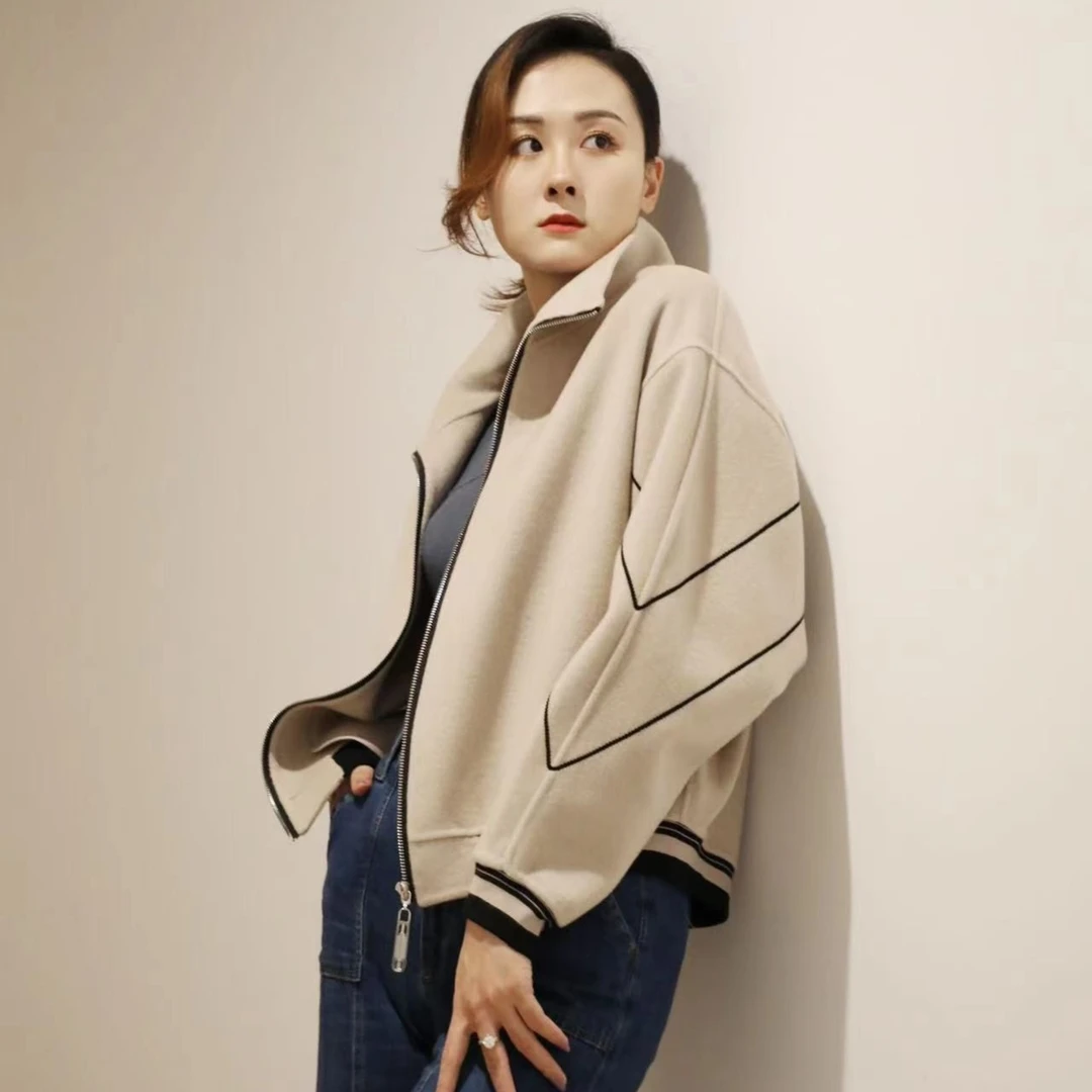 【新】901741096立领蝙蝠袖运动短款时尚休闲宽松秋冬双面羊毛大衣