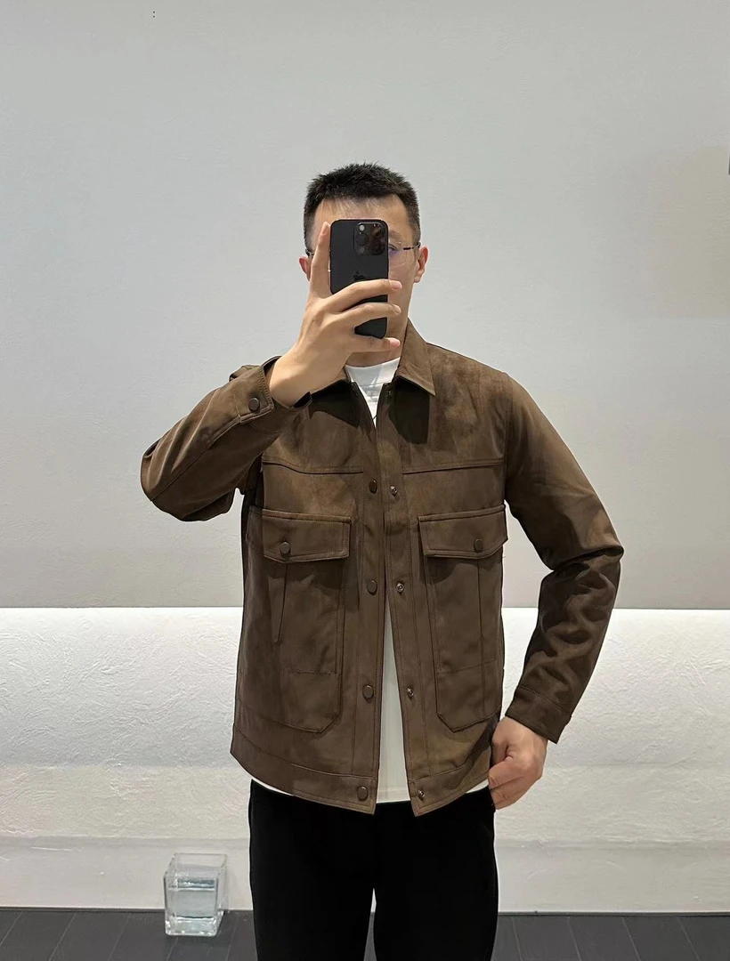 2024百搭休闲翻领时尚短款简约皮衣男士潮流男款