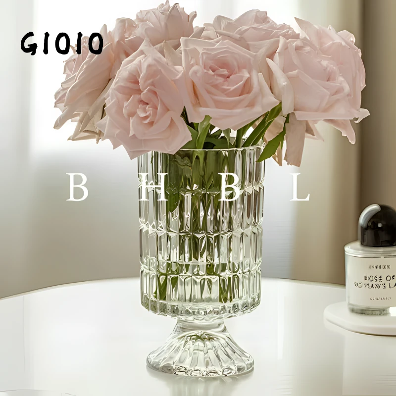 GIOIO浮雕花瓶玻璃透明水晶网红法式高级感鲜花水养玫瑰客厅插花