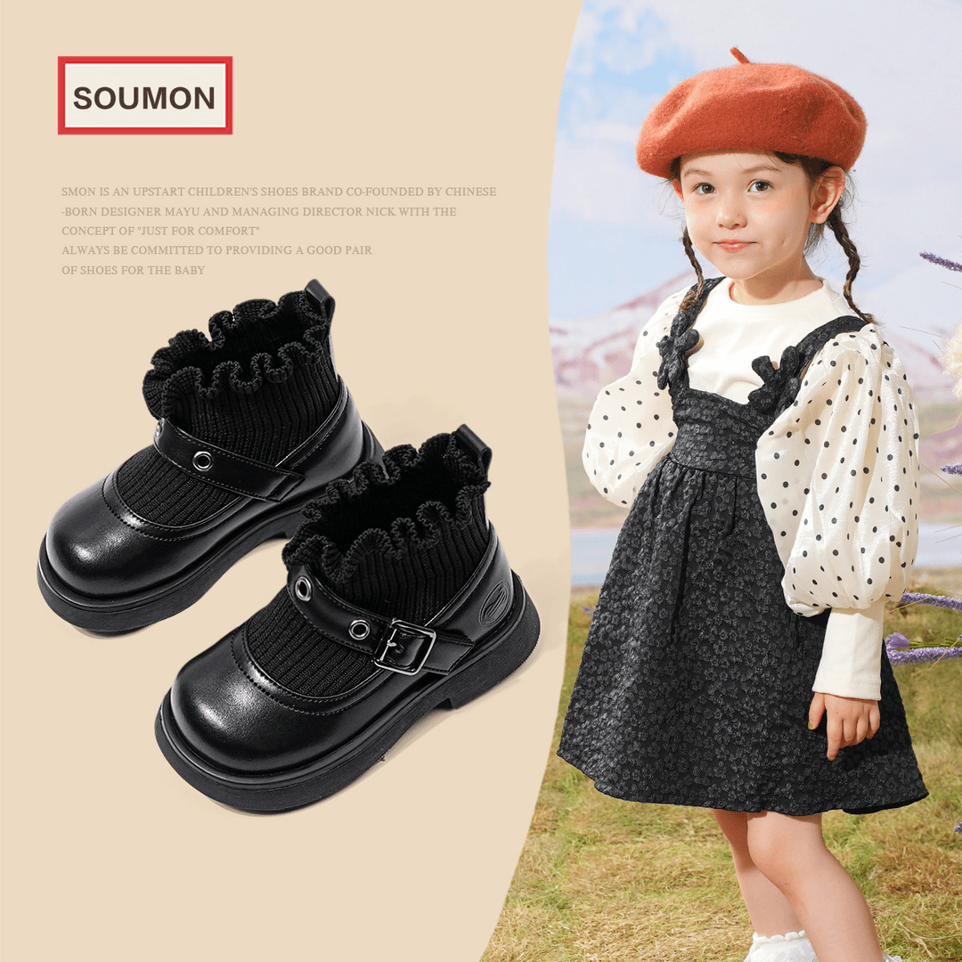 书萌断码清仓2023秋冬季新款女童皮鞋女袜子鞋宝宝短靴小童公主靴