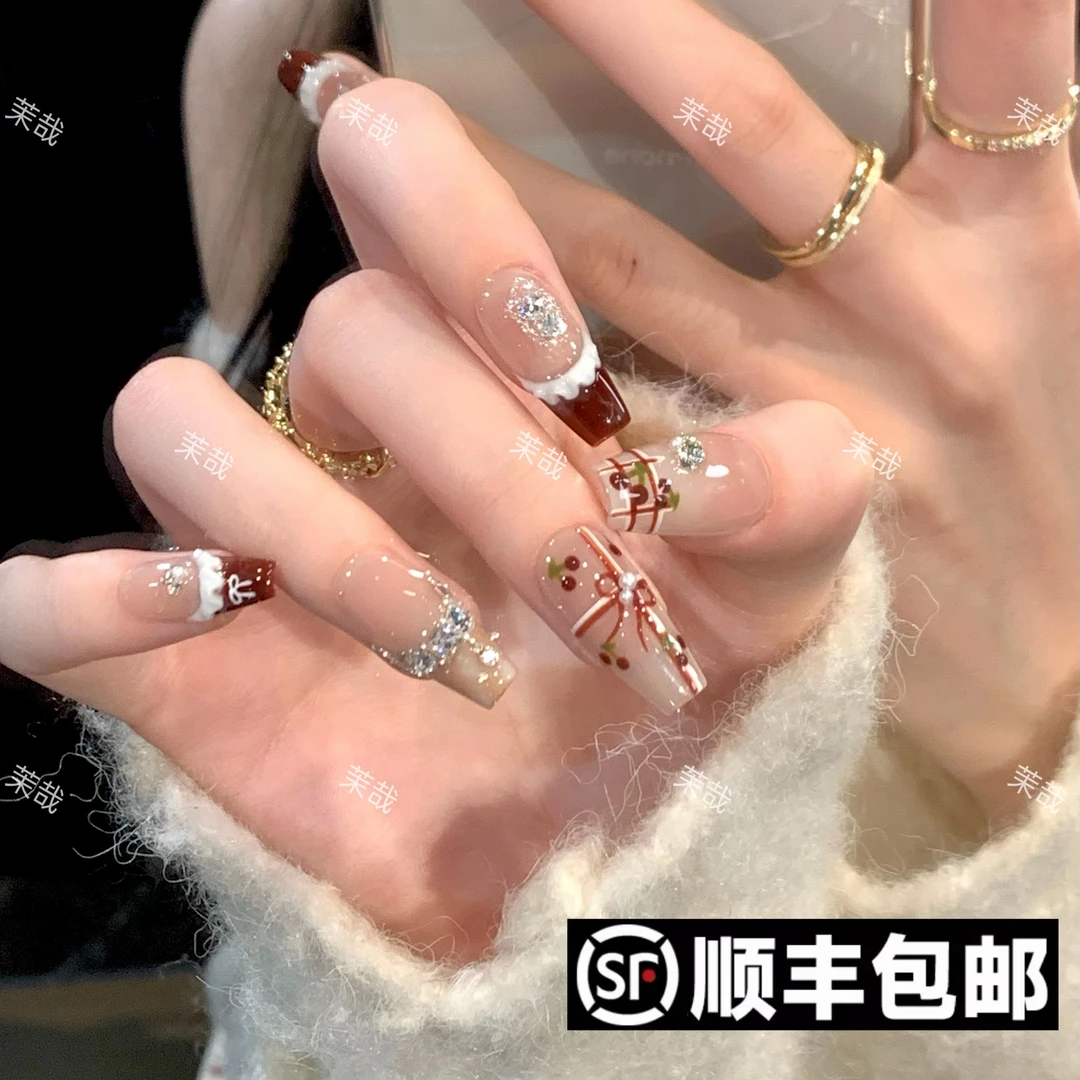 茉哉【樱桃慕斯】纯手工定制美甲可拆卸穿戴甲A3271m