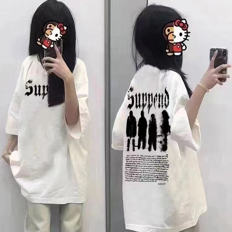 重磅纯棉落肩宽松【欧美嘻哈街头人物】男女同款精梳纯棉T恤