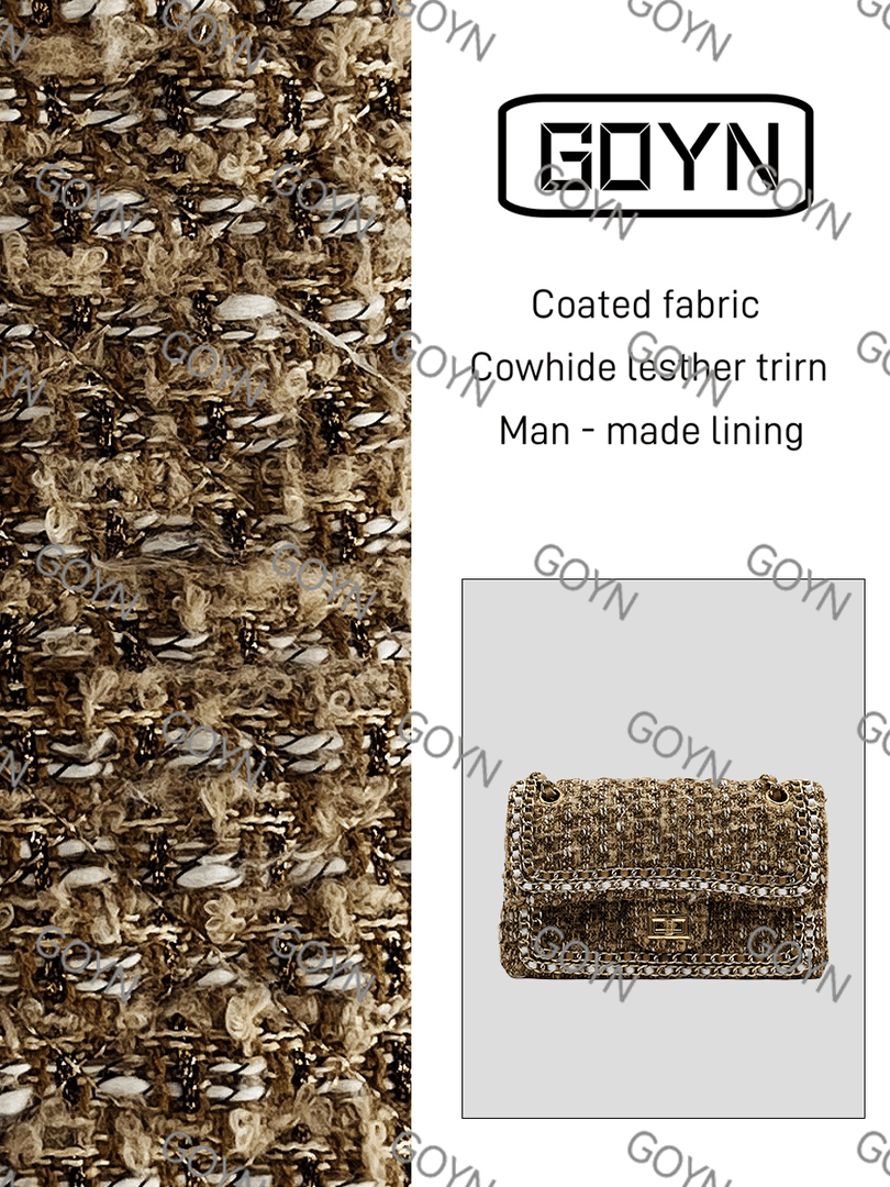 GOYN手工真皮女包 粗花 呢 棕色 10147