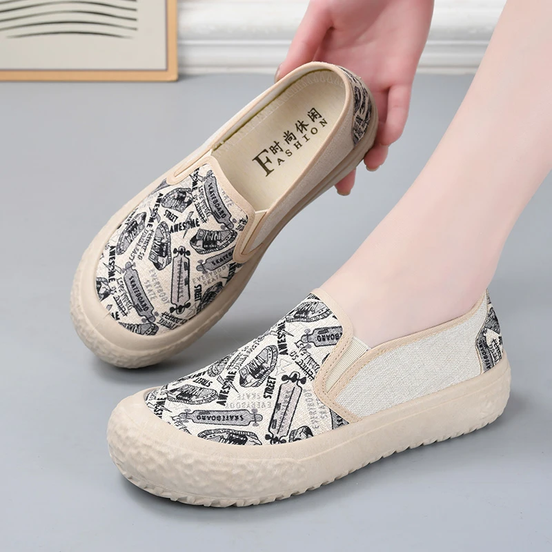 2024新款春秋渔夫鞋女平底时尚百搭厚底透气帆布鞋一脚蹬懒人单鞋