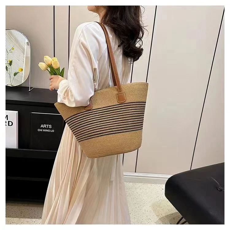 大容量2023新款夏季百搭单肩包质感流行通勤托特包田园风编织包