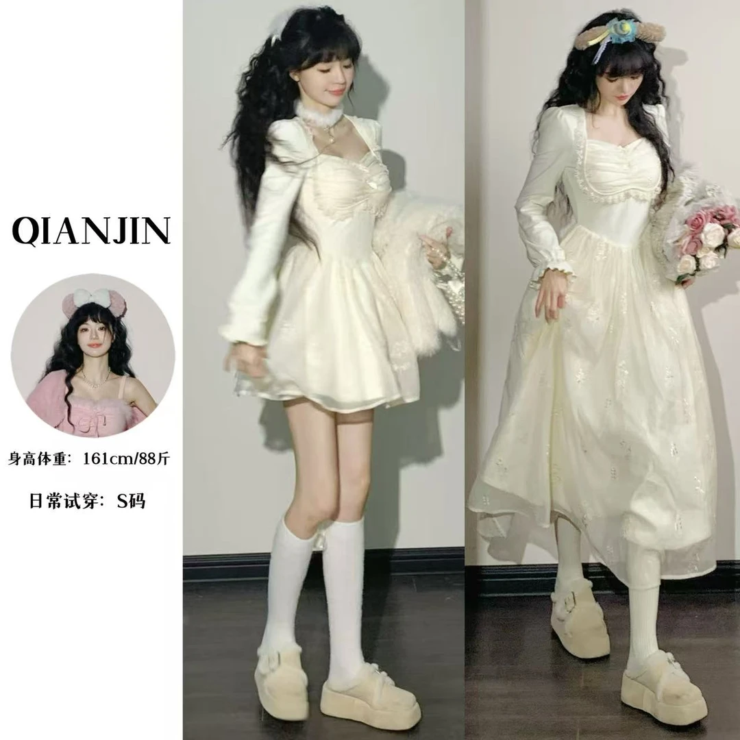 【千金推荐】秋冬新款“古典芭蕾”白月光蕾丝连衣裙SQJTP407246
