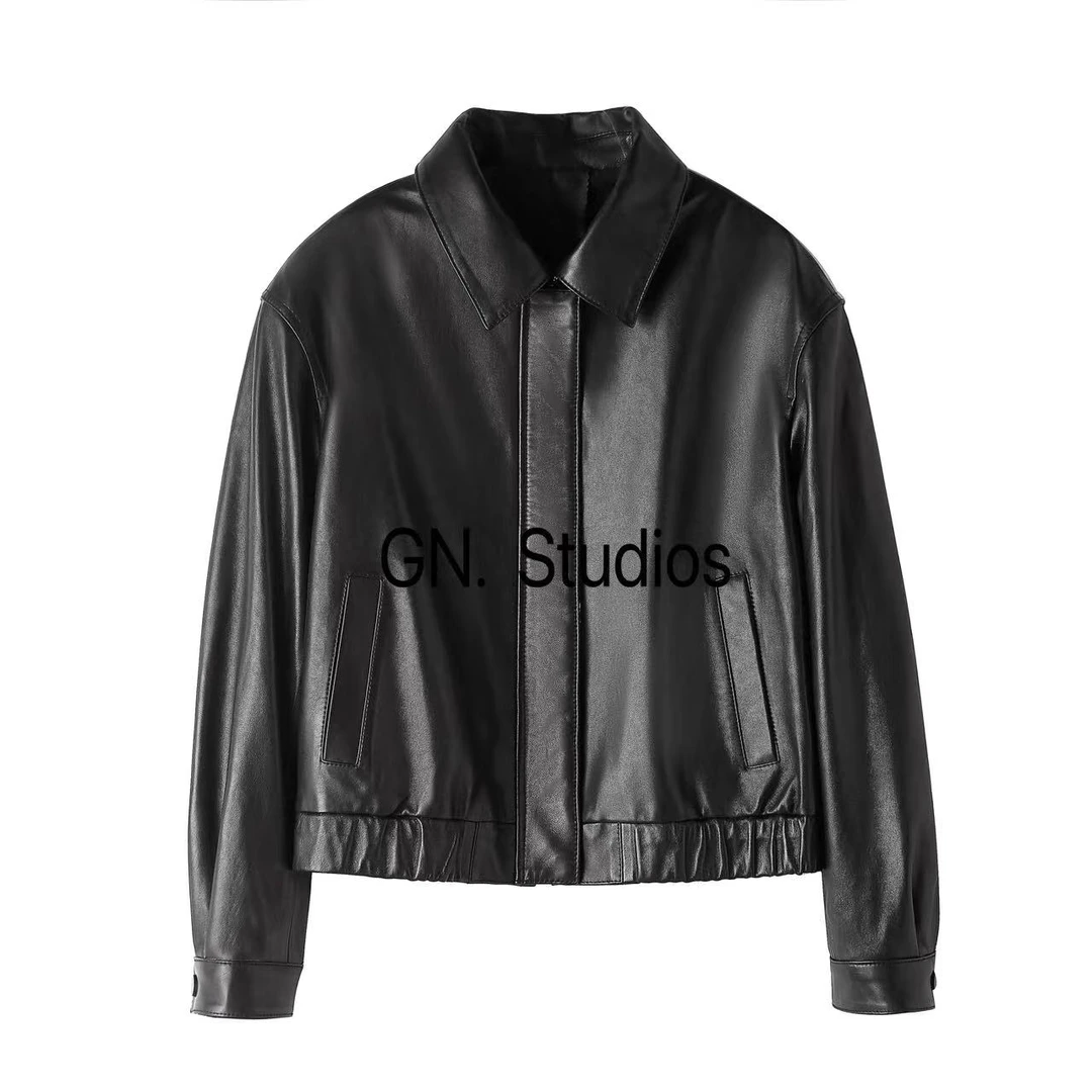 25【一叶知秋】极简风女士意大利进口全植鞣头层绵羊皮真皮夹克外套