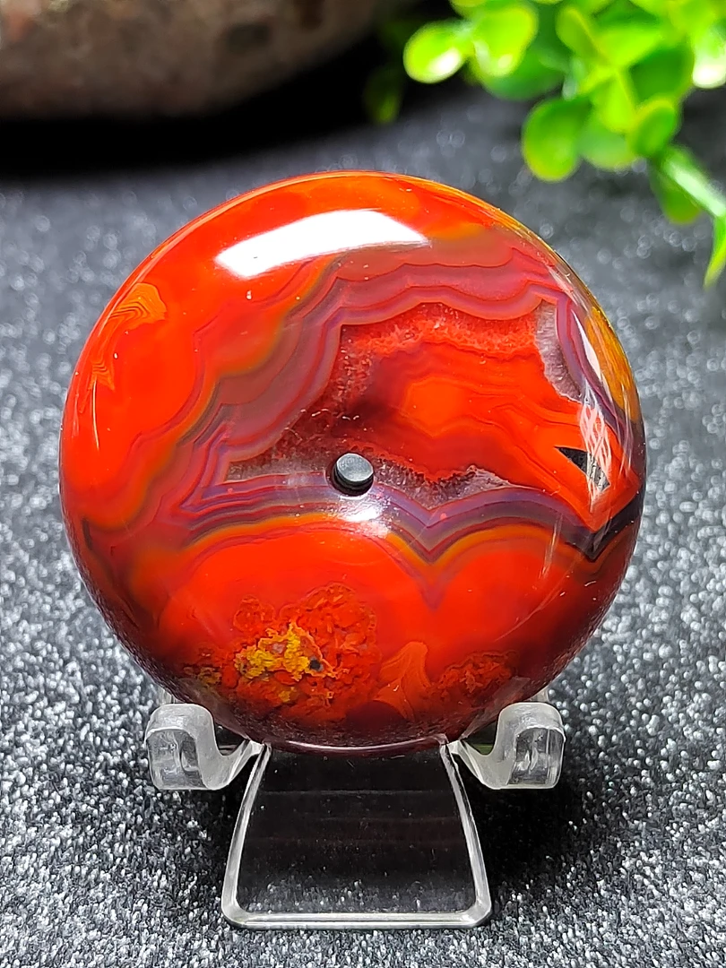 上谷宣化战国红玛瑙艳红色平安扣挂件 42.5/17.7mm 53.2g