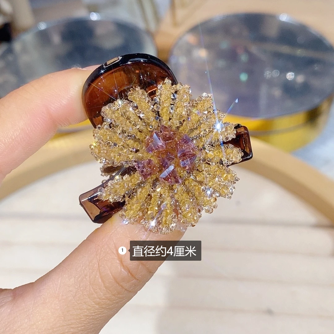 春夏新款高级感满钻小皱菊4厘米半扎刘海夹发夹