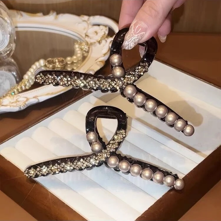 2024新款大号亚克力珠珠满钻简约时尚后脑勺鲨鱼夹ins发夹发卡