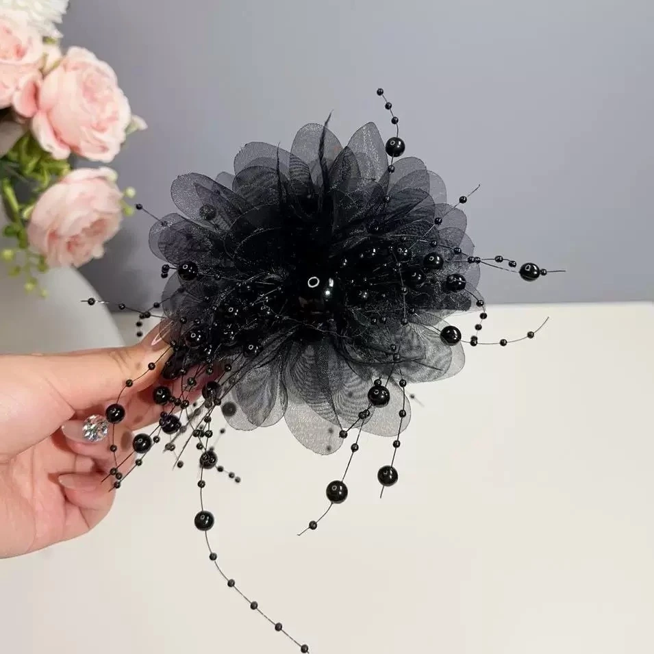 秋冬新款2024时尚百搭高级感牡丹羽毛超仙后脑勺抓夹ins