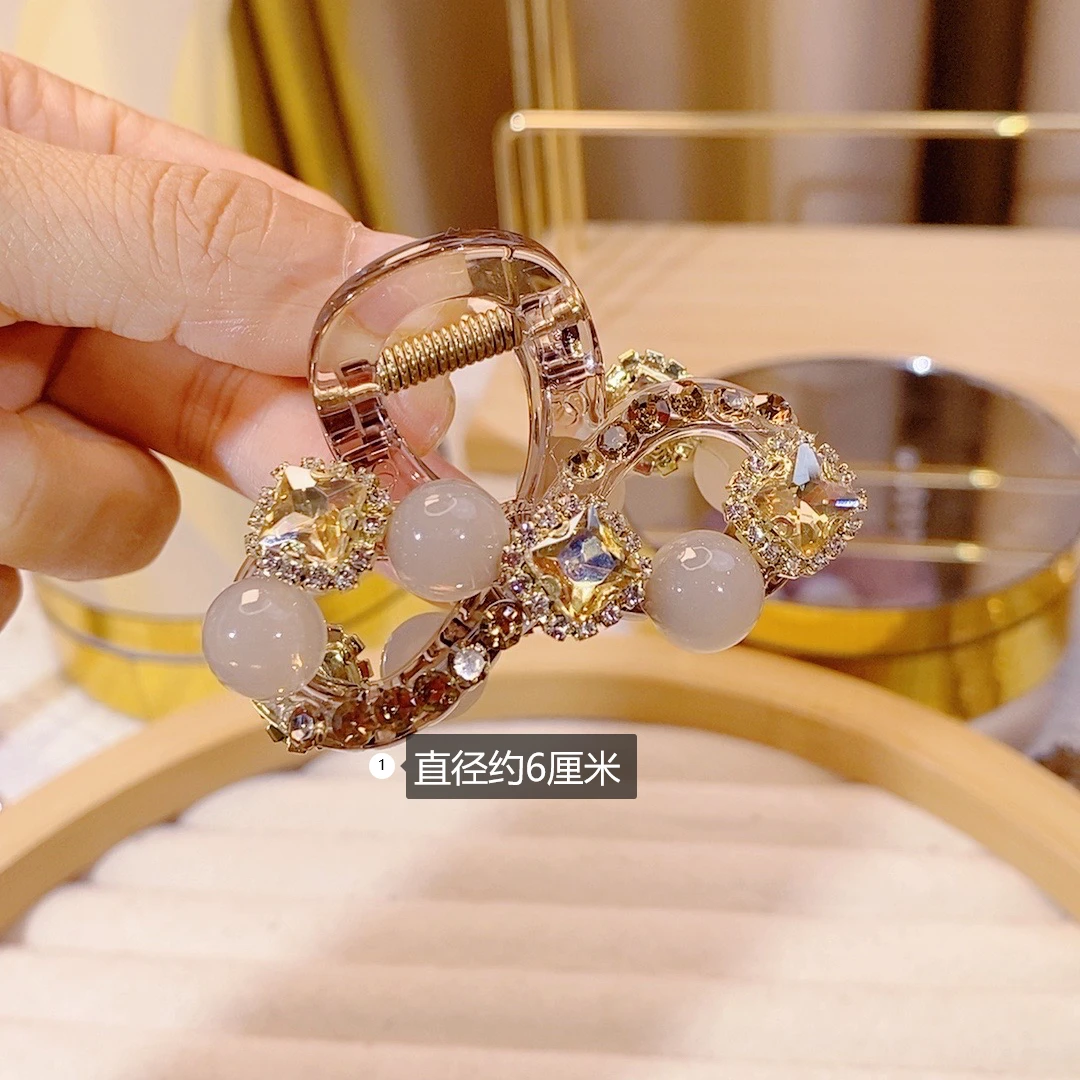 夏季新款时尚气质方糖水晶6厘米半扎，侧边夹高马尾支撑头发夹