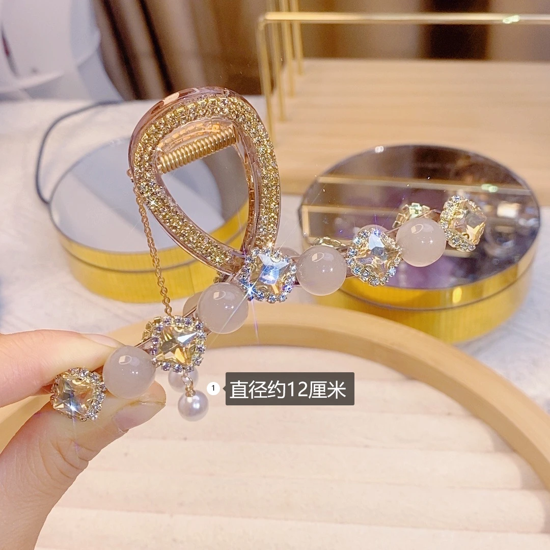 2024夏季新轻奢款方糖水晶12厘米特大头饰发卡发饰鲨鱼夹