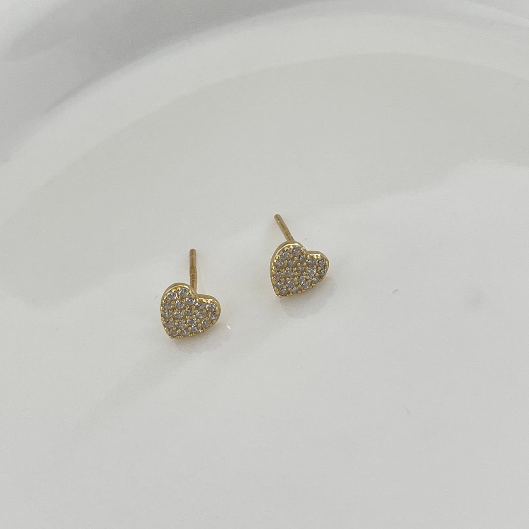 足银耳饰 韩ins风时尚百搭气质简约  满镶爱心耳钉02轻奢法式小众