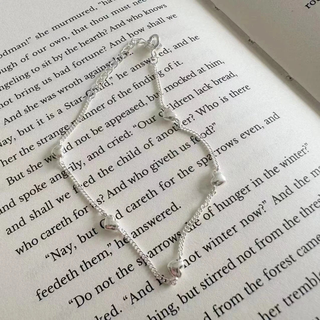 925银手链 韩国ins风时尚百搭气质简约 爱心素手链手工韩版冷淡风